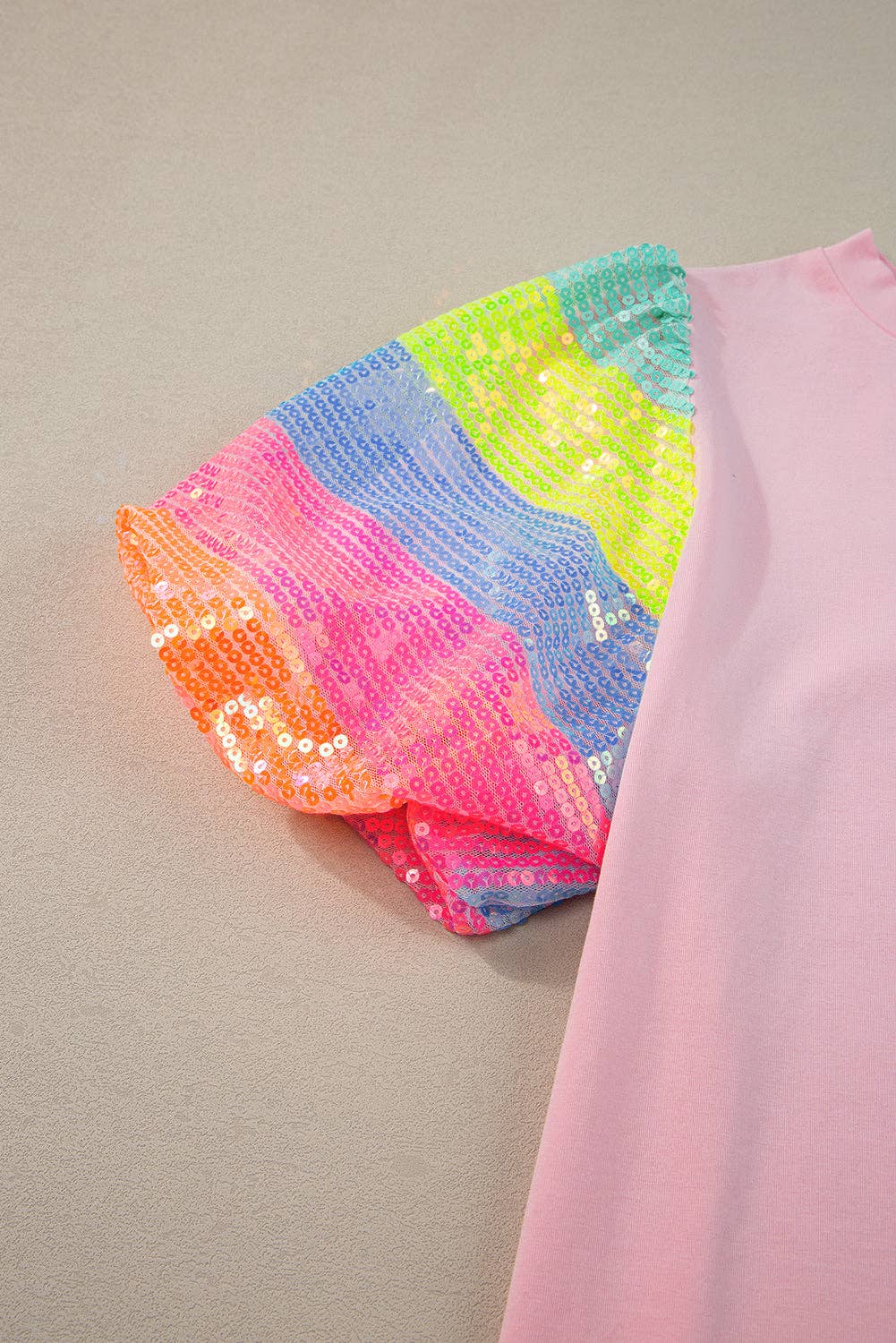 Sequin Colorblock Puff Sleeve Top: Pink