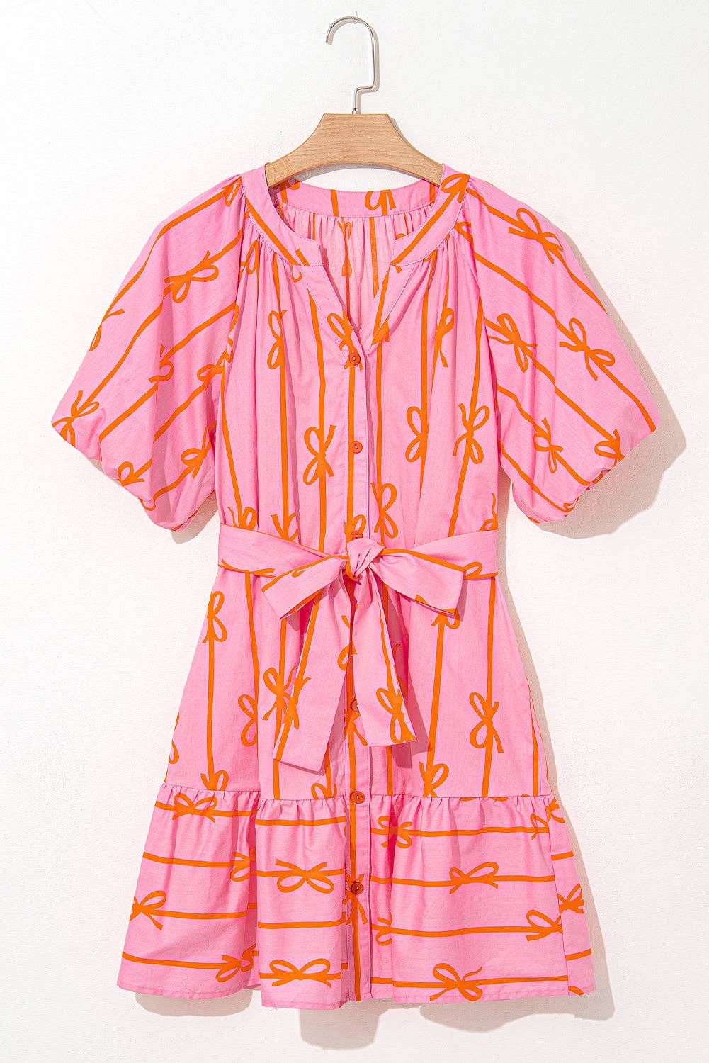 Bow Stripe Belted Mini Dress: Pink