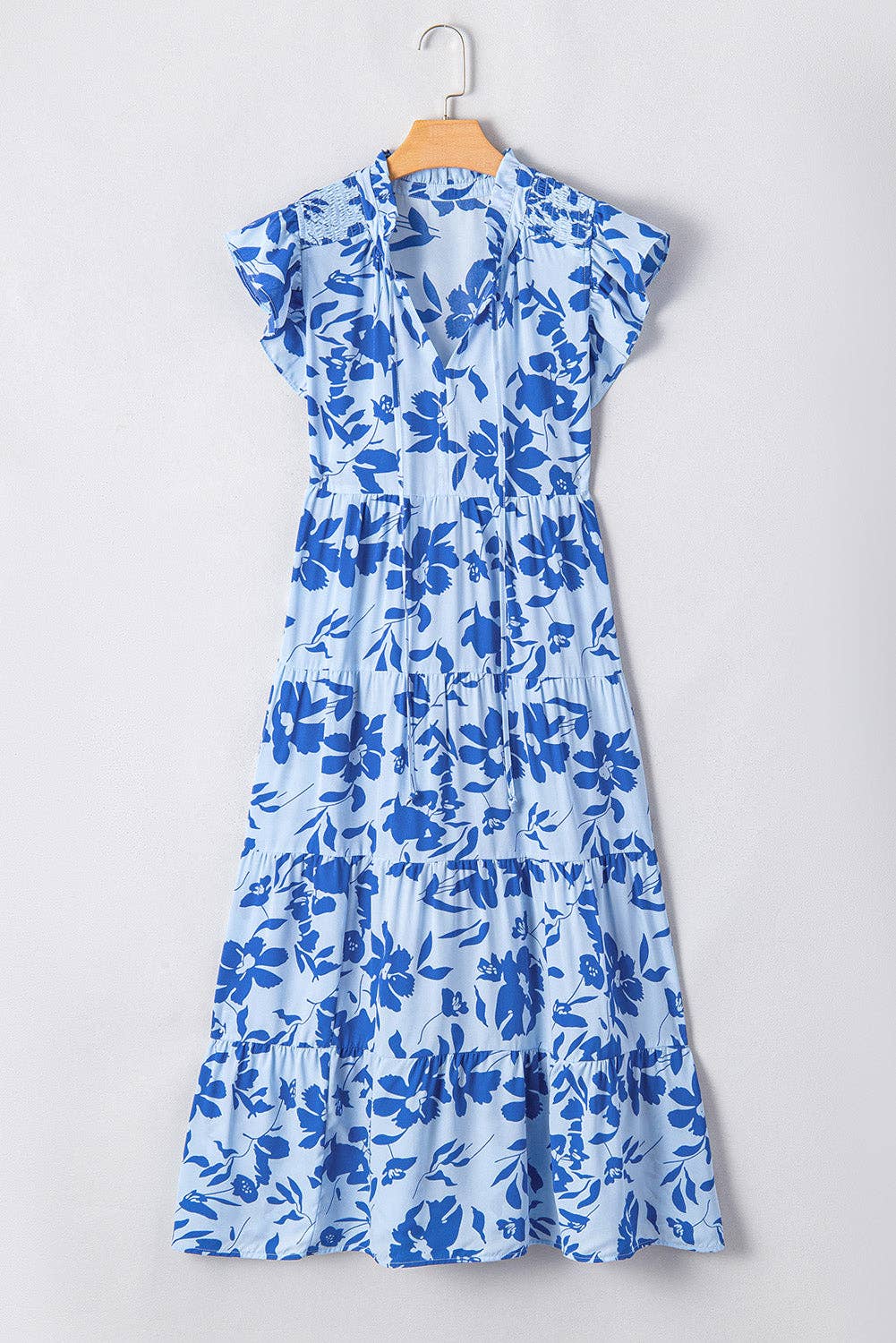 Floral Tiered Maxi Dress: Sky Blue