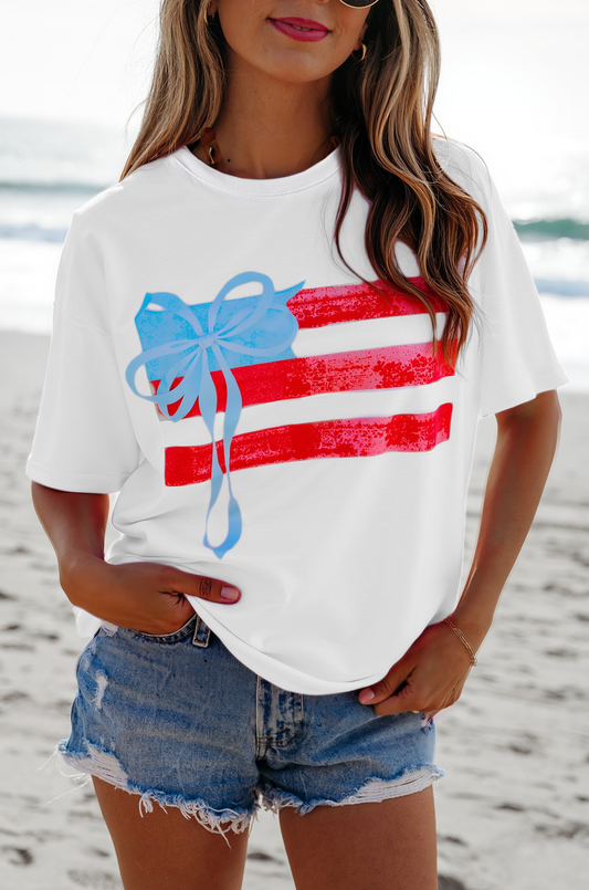 LDC Flag Bow Graphic Crewneck Tee: White