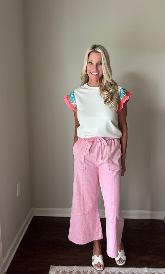 Pink Flare Knit Pants