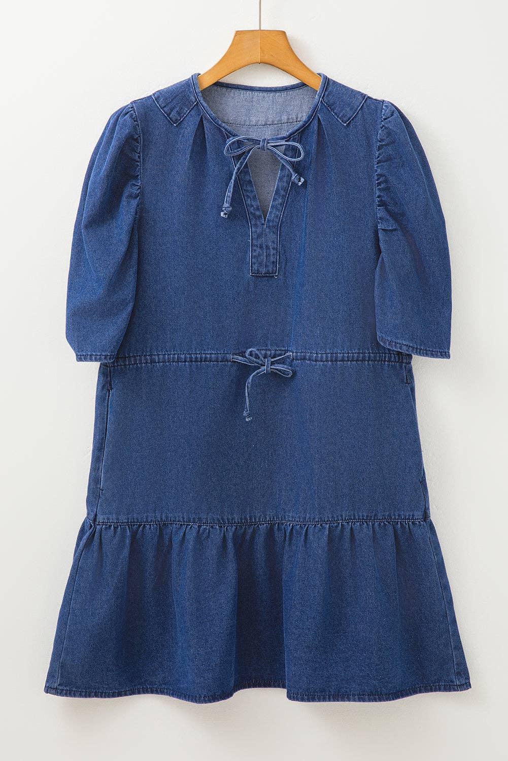 Denim Puff Sleeve Mini Dress: Blue
